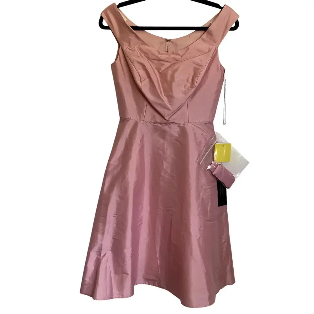 NWT Alfred Sung Off the Shoulder Cocktail Dress in Twirl Pink